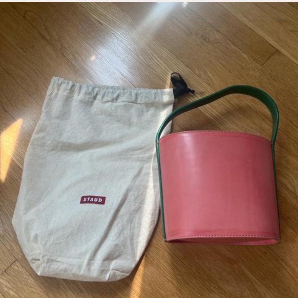 STAUD Pink and Green Bucket Bag